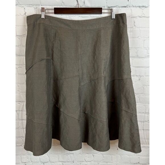 SANDRO green gray khaki linen rayon A-line frill skirt size 18W - Picture 1 of 7